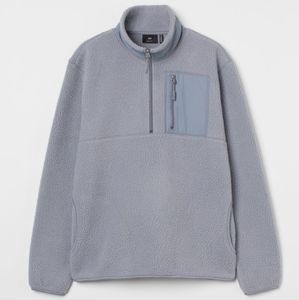 H&M Faux Shearling Thermolite half-zip - light blue